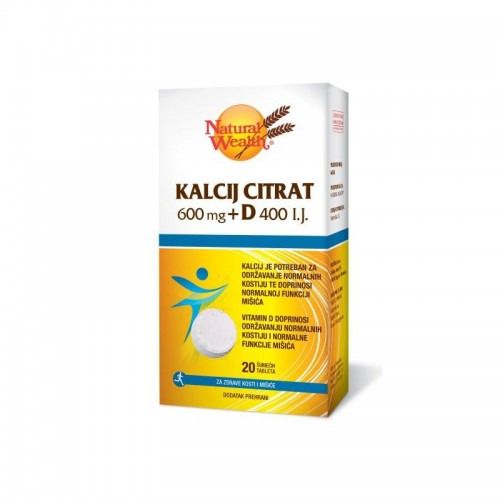 NW Kalcij Citrat 600 mg + D 400 IU šumeće tablete A20